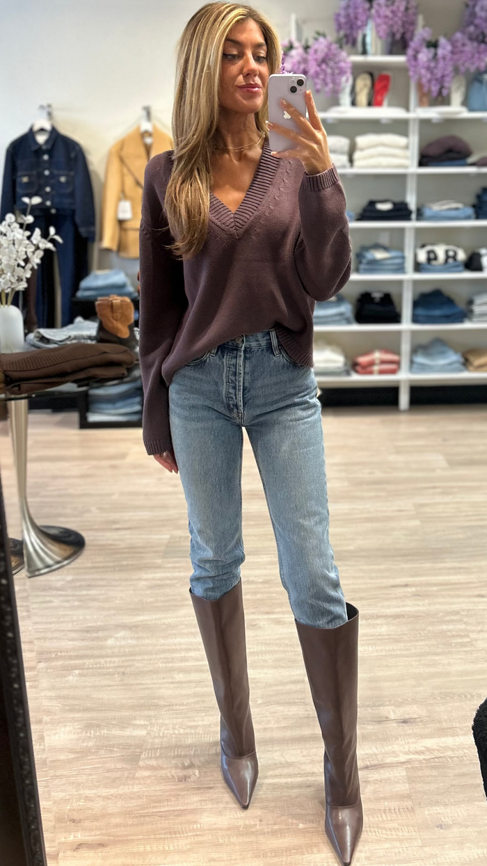 Perfect White Tee Addie Cotton Oversized Sweater in Cocoa
