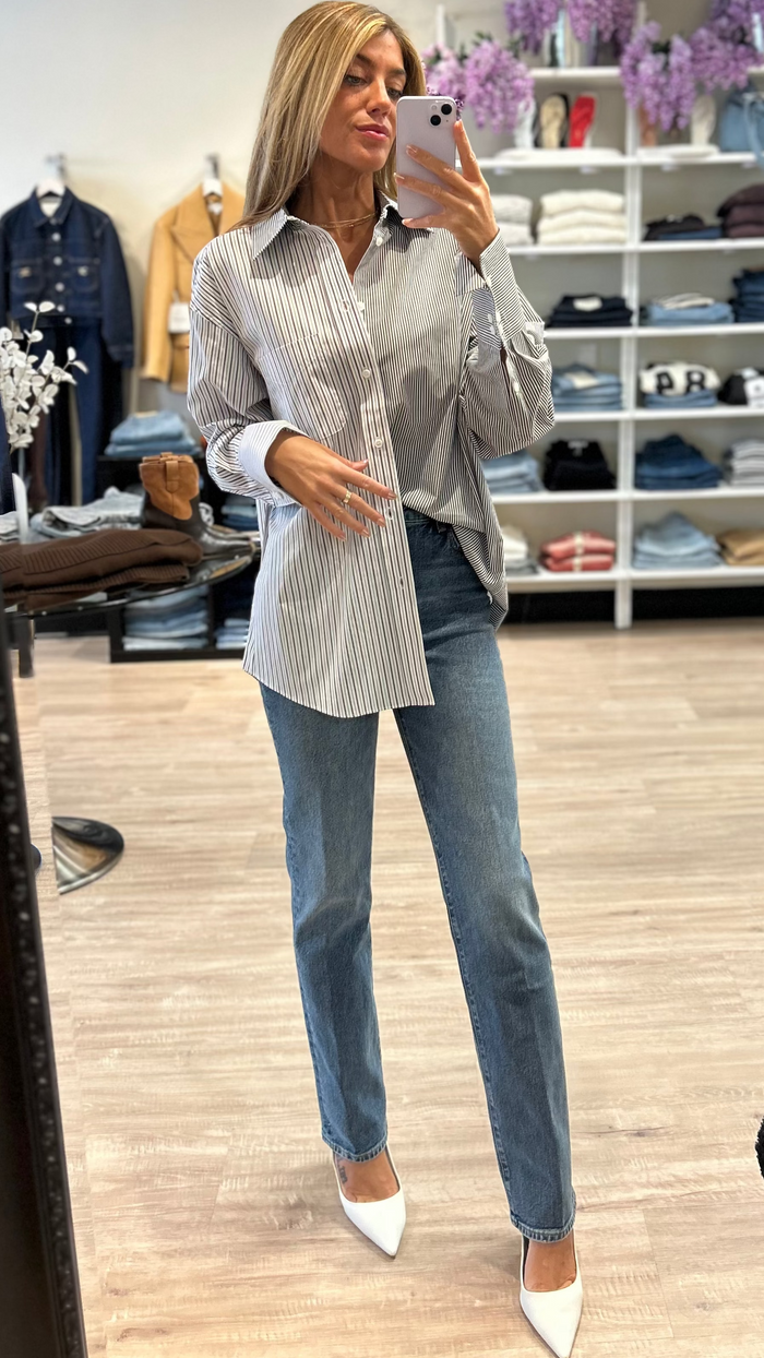 Ronny Kobo Harly Button Down Shirt in Charcoal Ivory