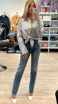 Ronny Kobo Harly Button Down Shirt in Charcoal Ivory