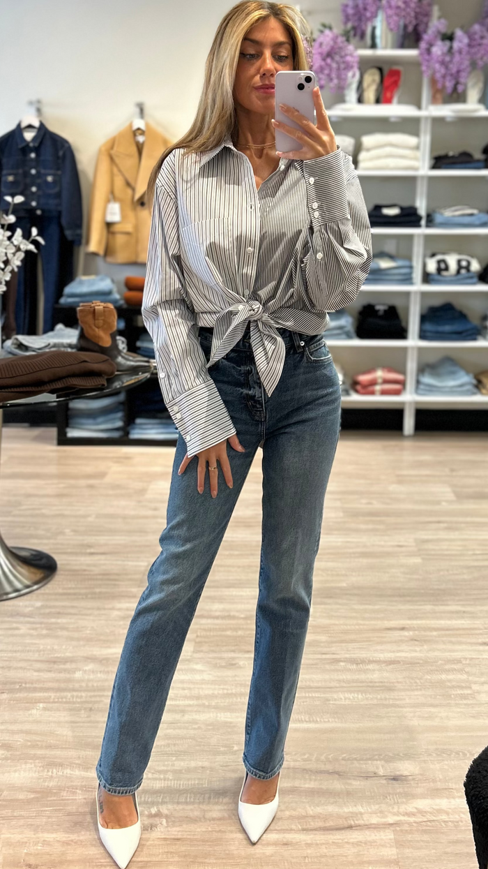 Ronny Kobo Harly Button Down Shirt in Charcoal Ivory