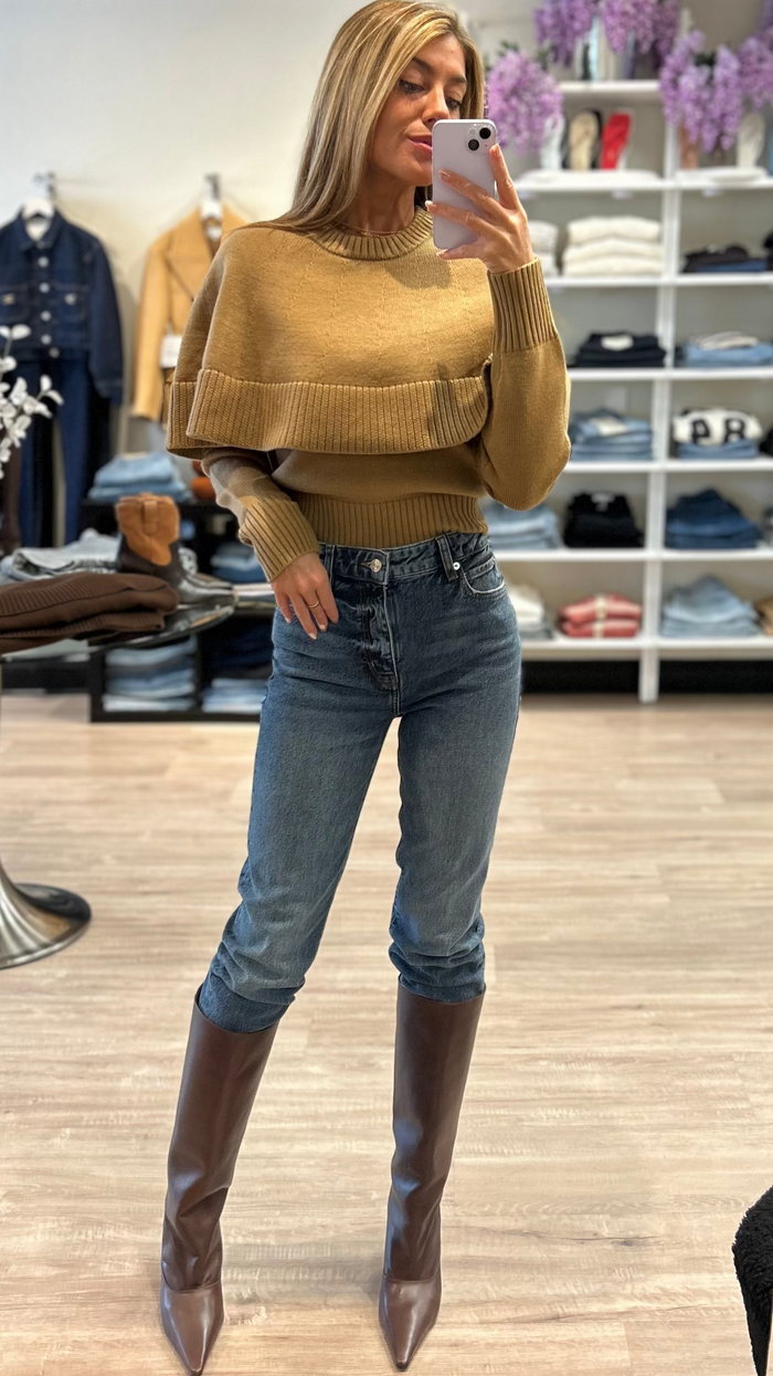 Ronny Kobo Evian Knit Sweater in Camel