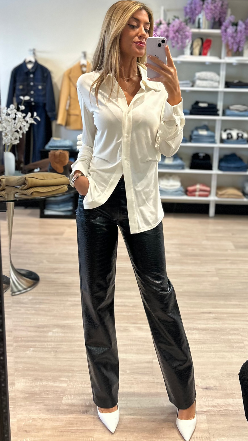 Lamarque Freja Faux Leather Croc Pants in Black