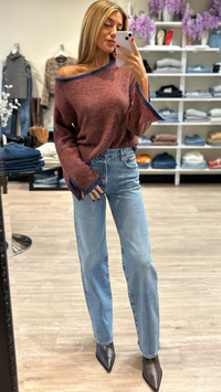 Nation LTD Willow Slit Sleeve Pullover Sweater in Greenwich Autumn Leaf