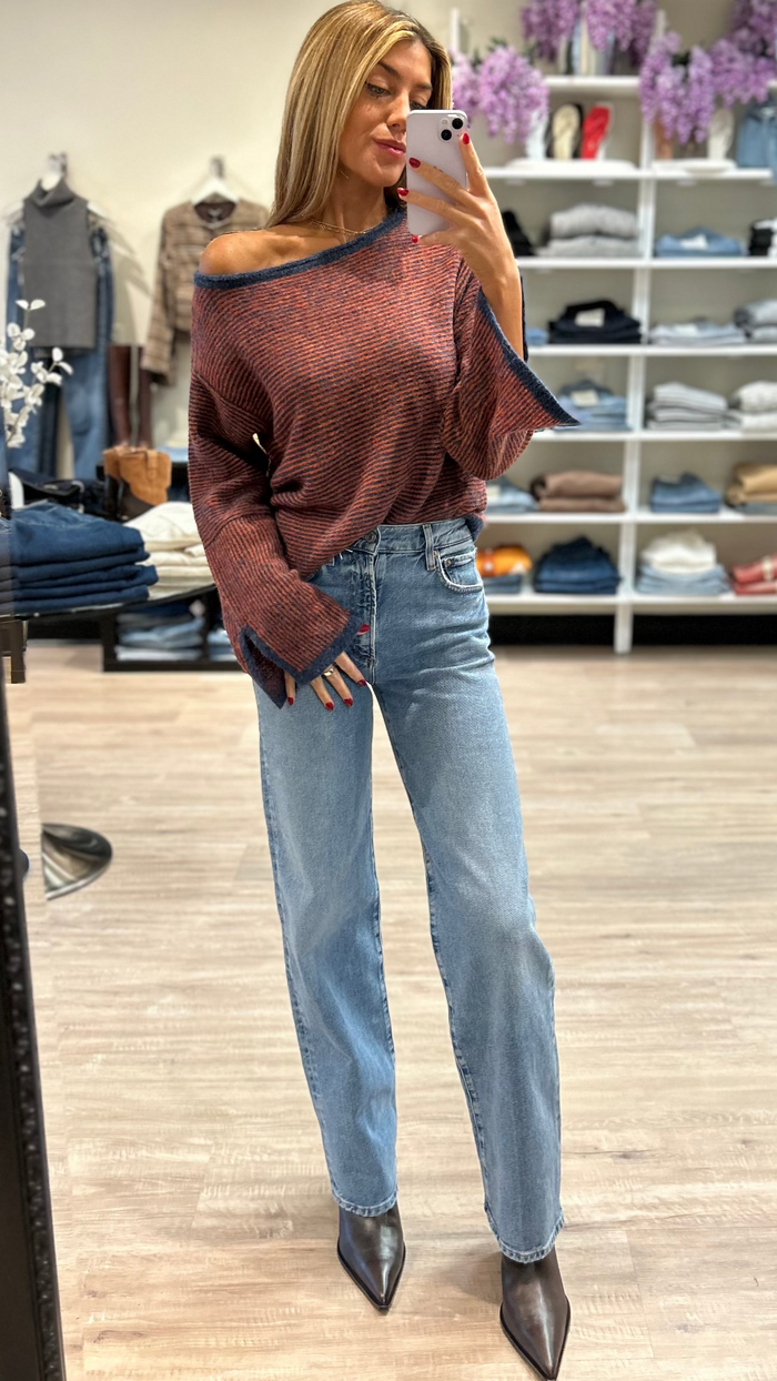 Nation LTD Willow Slit Sleeve Pullover Sweater in Greenwich Autumn Leaf