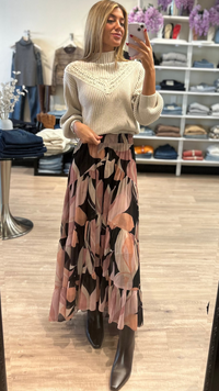 Misa Marie Maxi Skirt in Moody Abstract Chiffon Flora