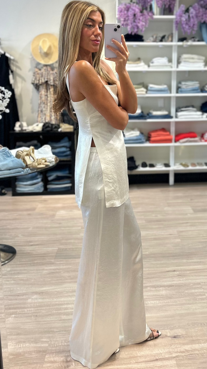 Amanda Uprichard Mariko Textured Satin Pant in Ivory