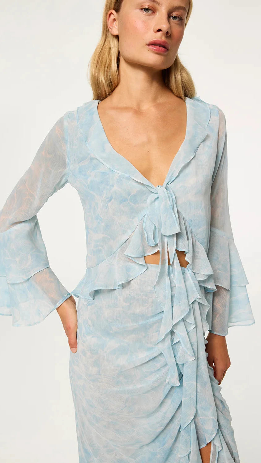 Misa Ceria Top in Acqua Blue Chiffon