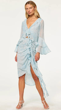 Misa Ceria Top in Acqua Blue Chiffon