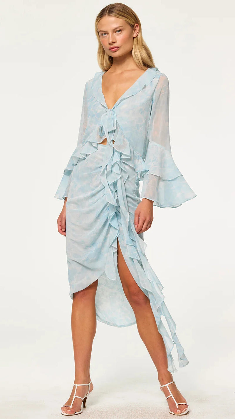 Misa Ceria Top in Acqua Blue Chiffon
