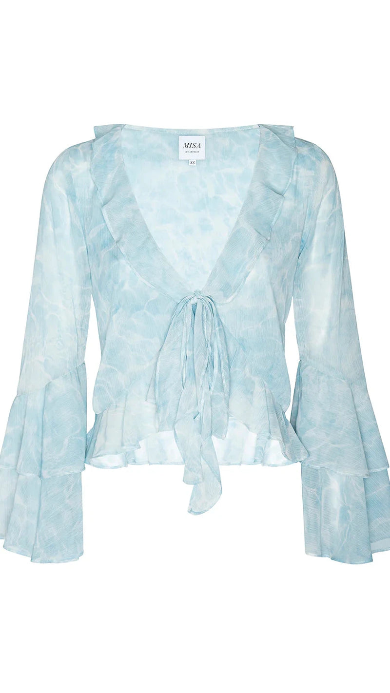 Misa Ceria Top in Acqua Blue Chiffon