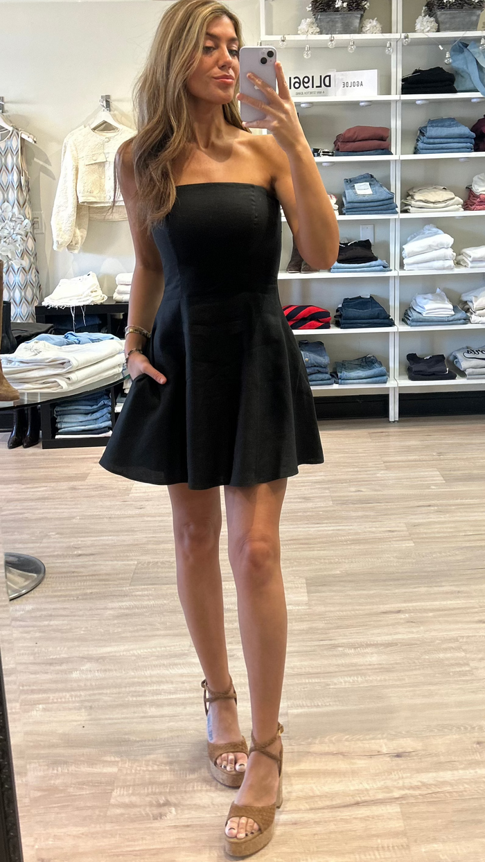 Favorite Daughter The Favorite Strapless Mini Linen Dress in Black