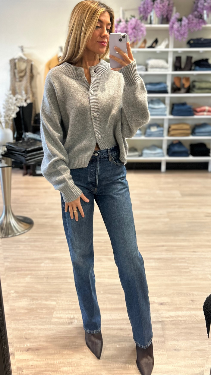 Frame The Cashmere Fleck Cardigan in Silver