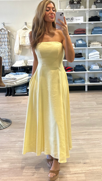 Favorite Daughter The Favorite Strapless Linen Dress in Moonbeam