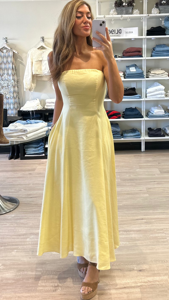 Favorite Daughter The Favorite Strapless Linen Dress in Moonbeam