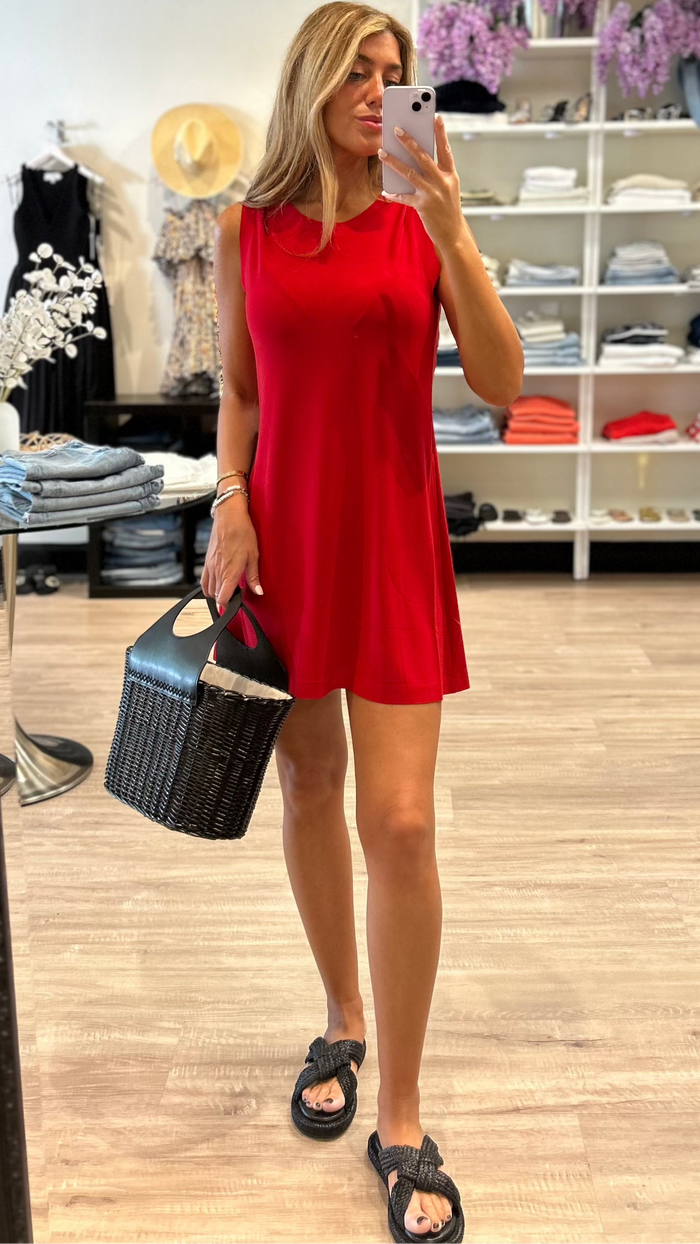 Norma Kamali Sleeveless Swing Mini Dress in Tiger Red