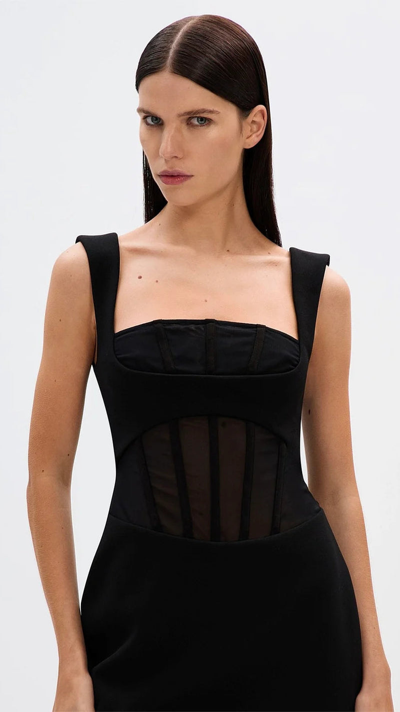 Misha The Ines Bonded Mini Dress in Black
