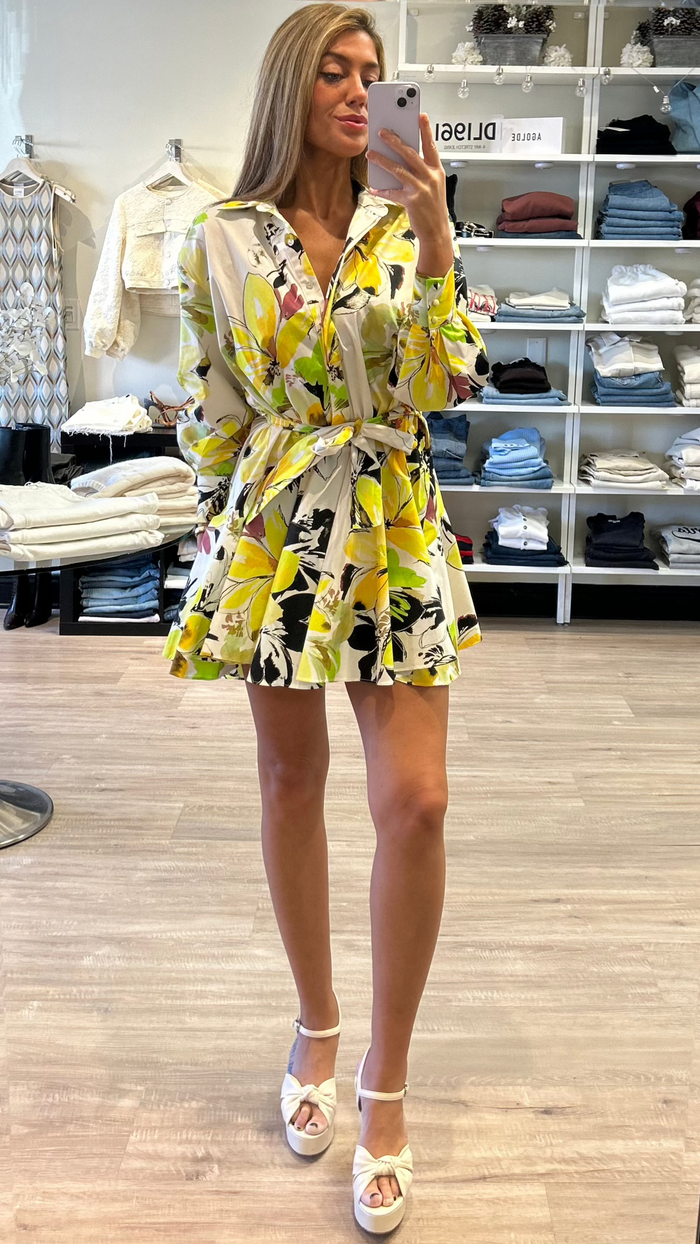 Misa Alora Long Sleeve Mini Shirt Dress in Lucent Blooms