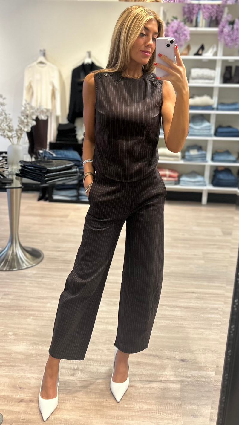 DL1961 Tailored Top in Brown/Blue Pinstripe