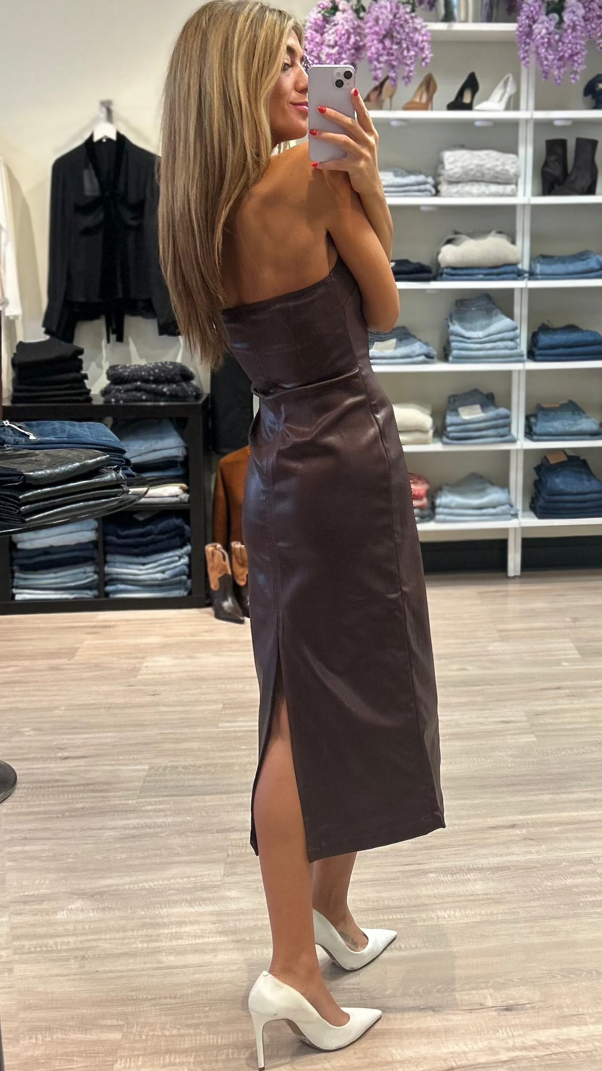 DL1961 Esme Halter Coated Midi Dress in Saffron