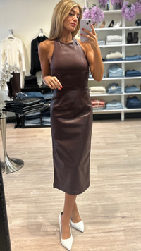 DL1961 Esme Halter Coated Midi Dress in Saffron