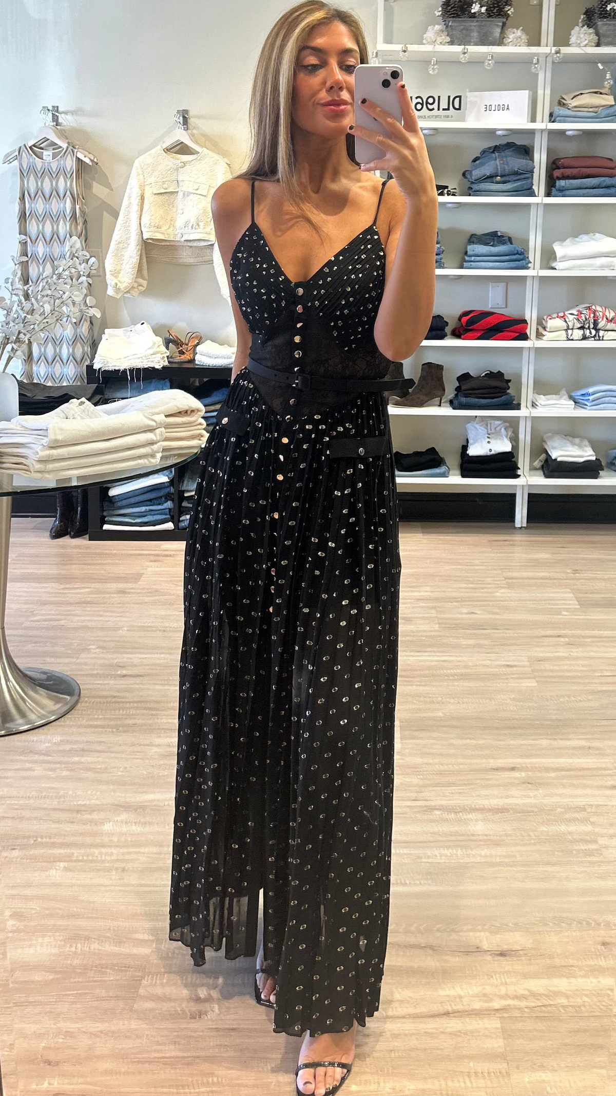 Self Portrait Chiffon Maxi Dress in Black and Gold