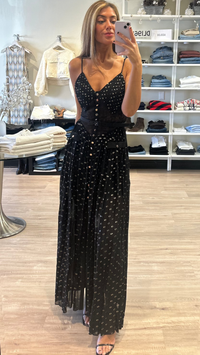 【SELF PORTRAIT】Black And Gold Chiffon マキシドレス Self Portrait Chiffon Maxi Dress in Black and Gold – Suite 201