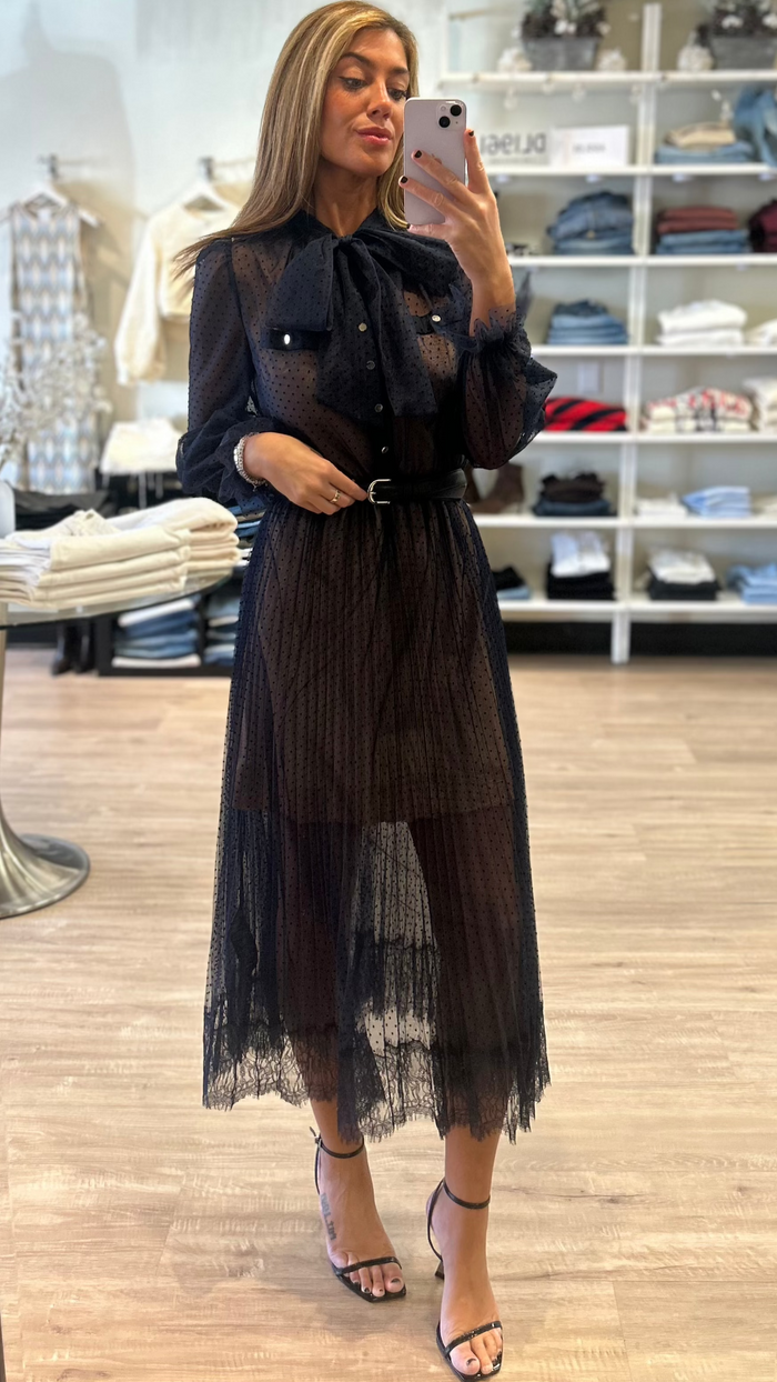 Self Portrait Dot Mesh Midi Dress in Navy