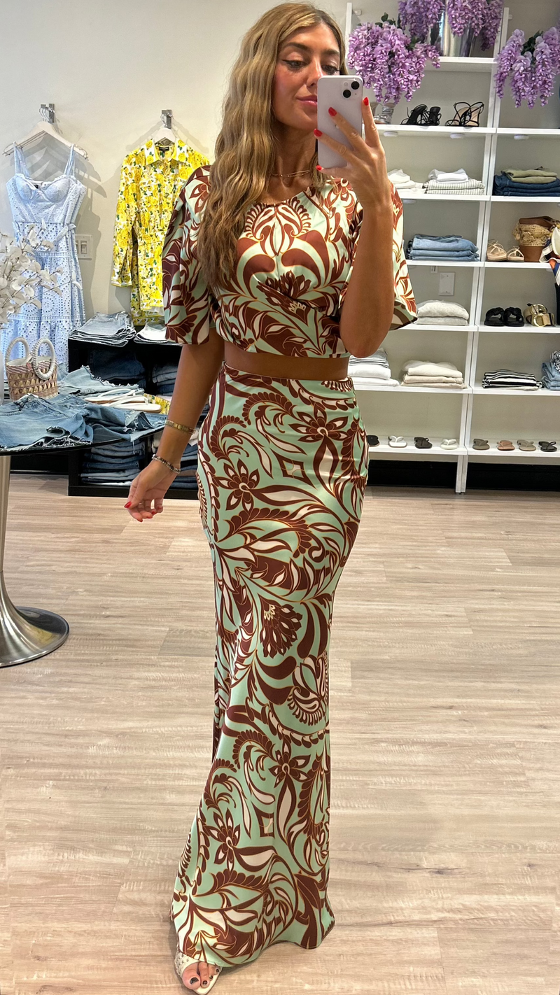 Misa Roni Satin Top in Brown Vintage Botanical