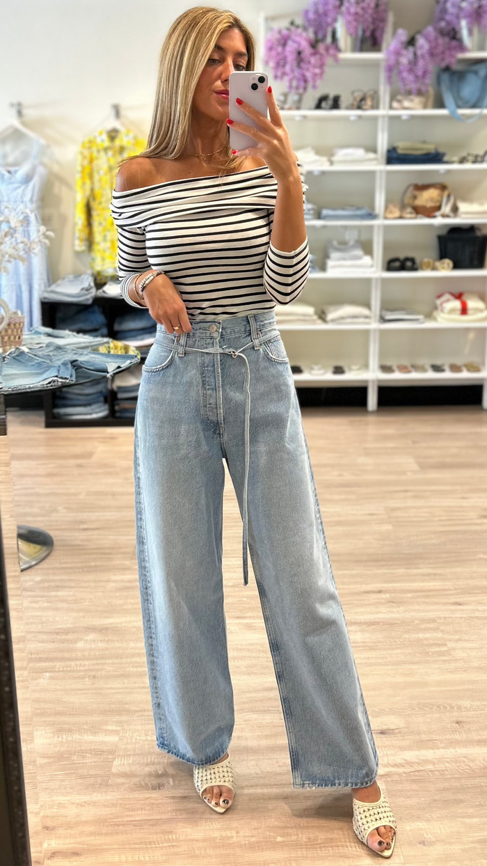 Nation LTD Alexi Off the Shoulder Top in Cross Walk Stripe