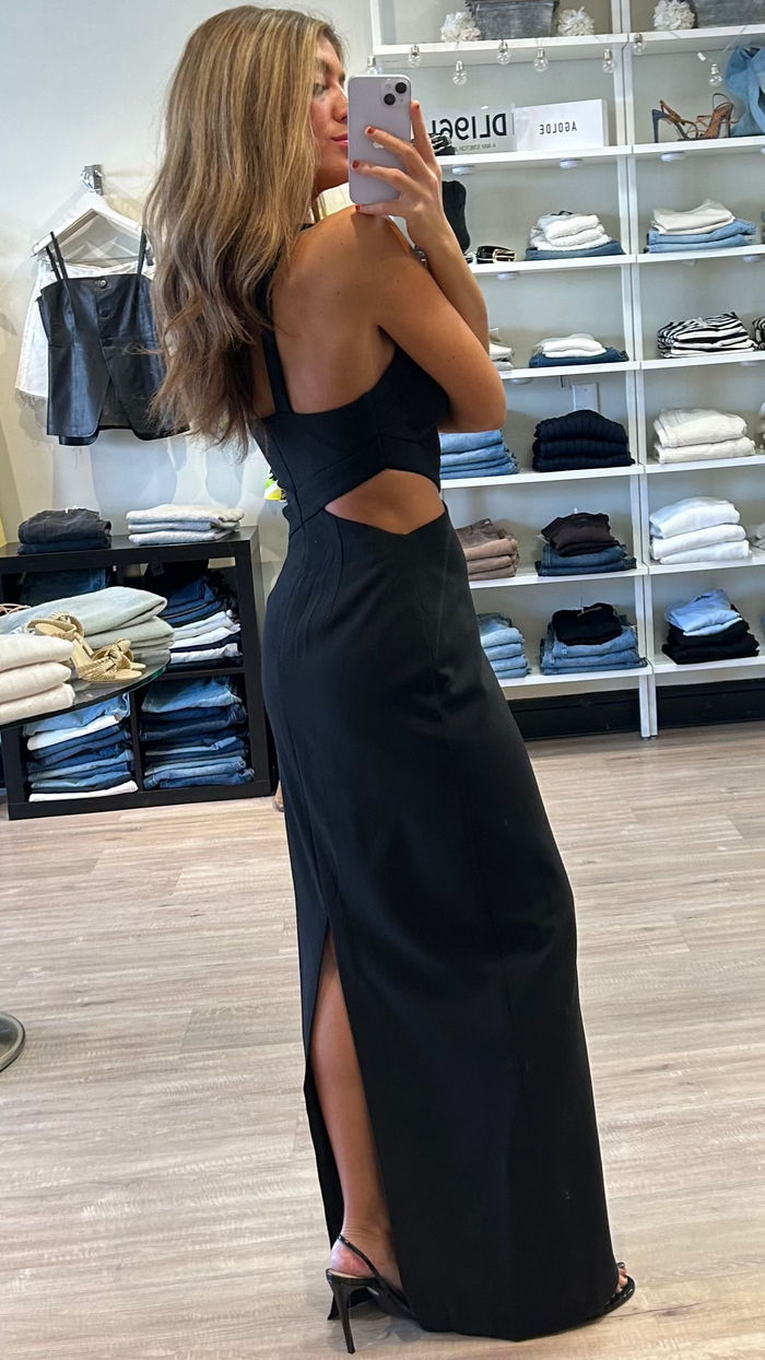 Misha The Drew One Shoulder Twill Gown in Black