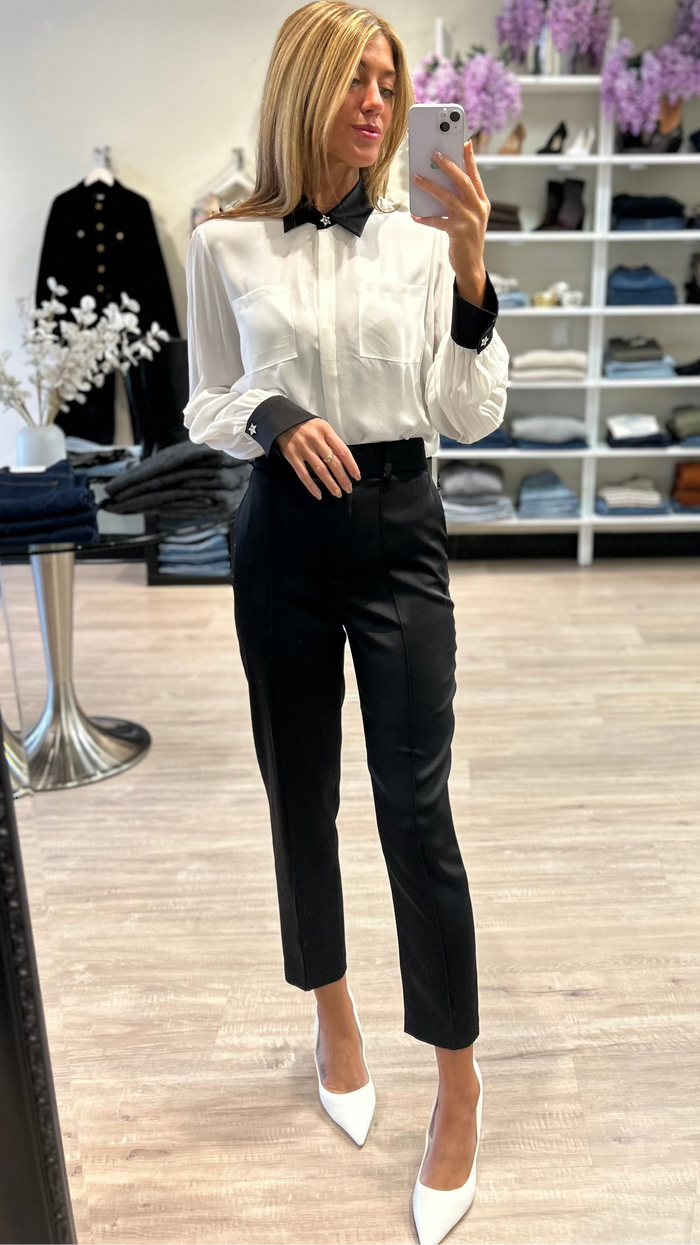 Generation Love Denise Georgette Combo Blouse in White/Black