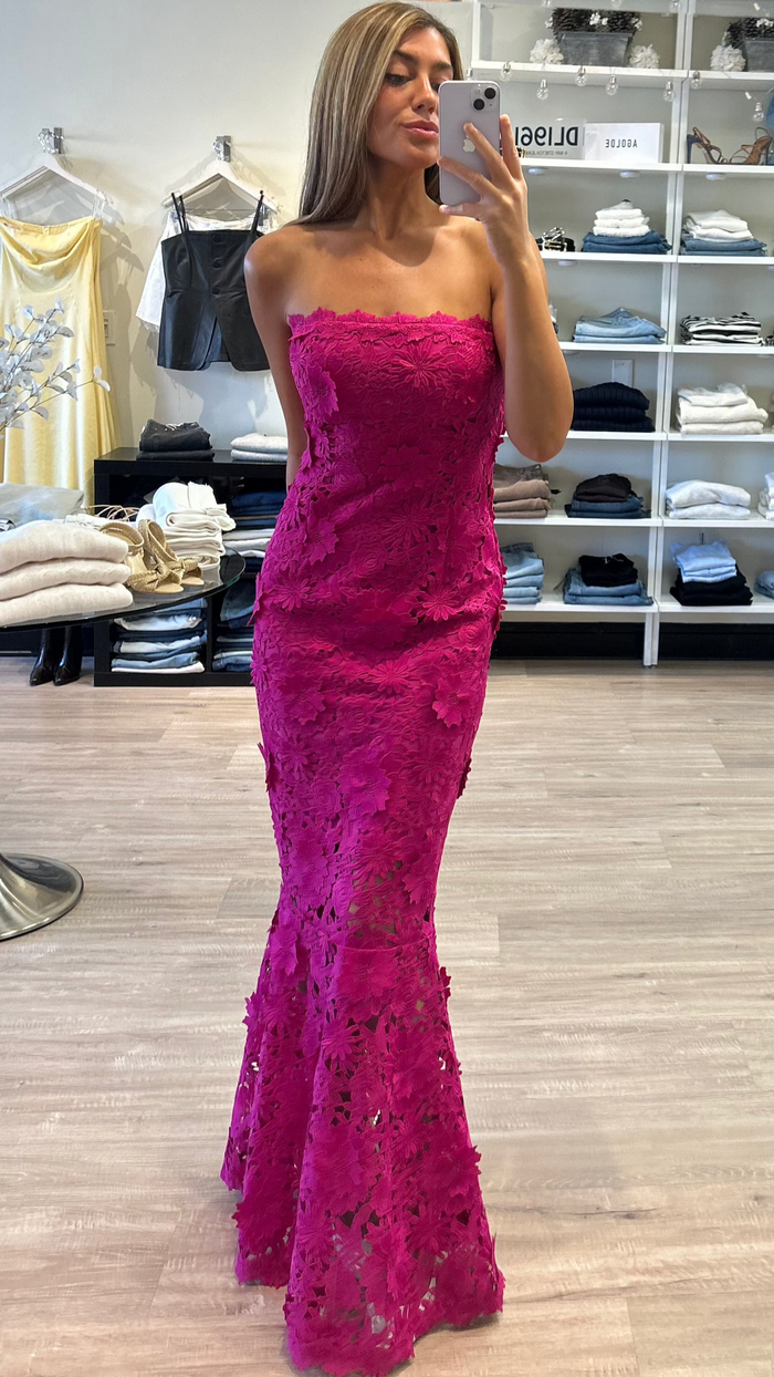 Generation Love Mirelle 3D Lace Gown in Hibiscus