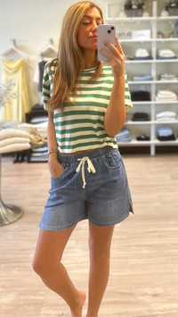 LNA Presley Longline Denim Short in Blue