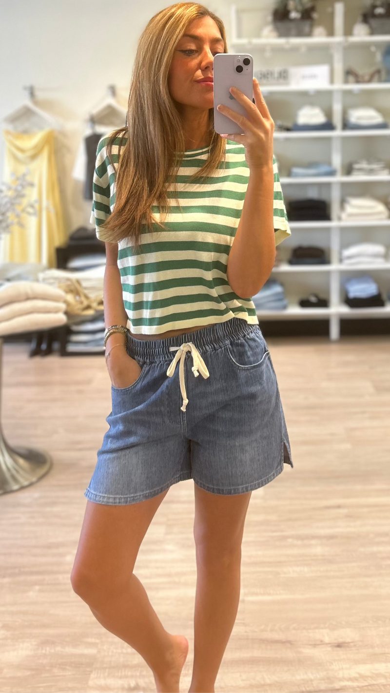 LNA Presley Longline Denim Short in Blue