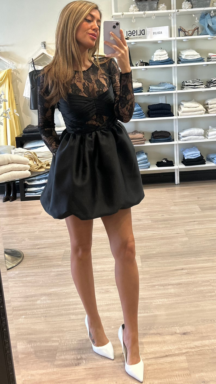 Self Portrait Black Taffeta Lace Mini Dress in Black *CALL TO ORDER*