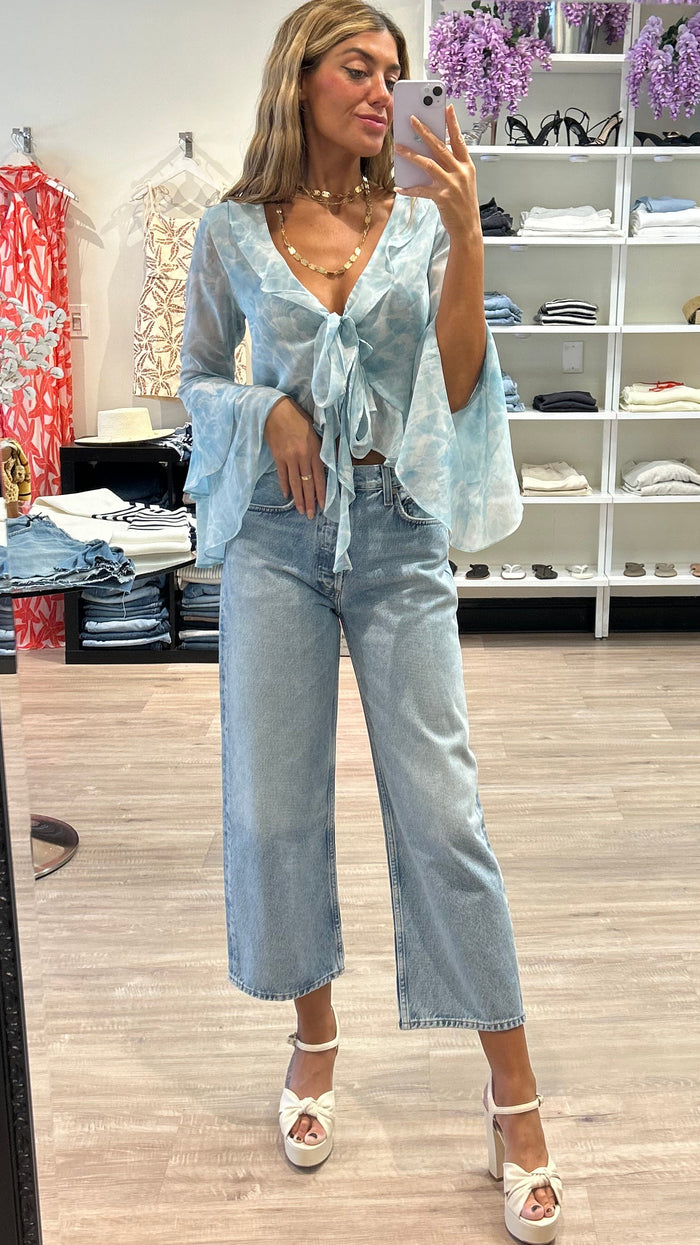 Misa Ceria Top in Acqua Blue Chiffon