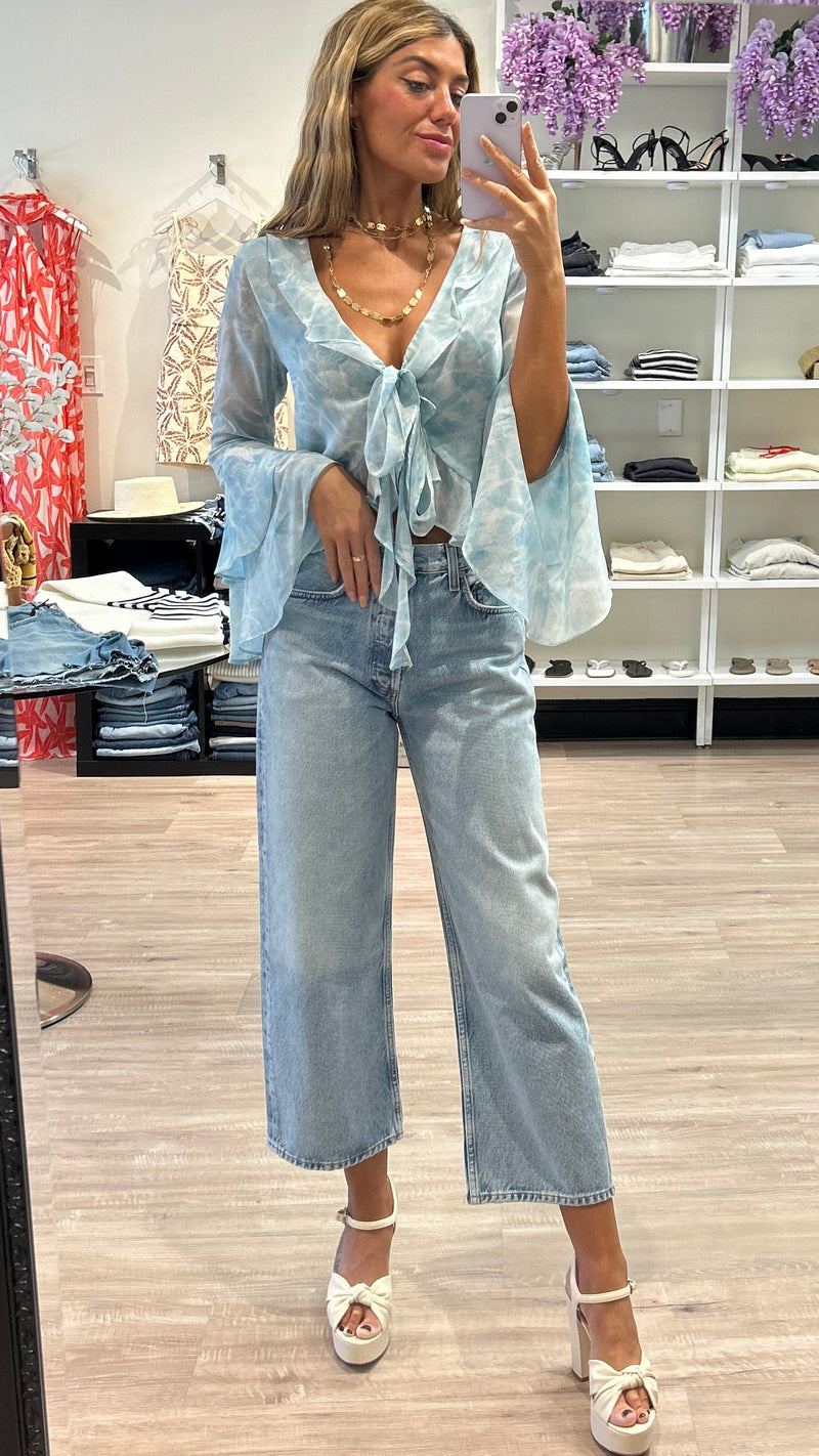 Misa Ceria Top in Acqua Blue Chiffon