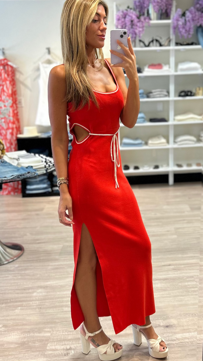 Heartloom Carson Knit Cutout Midi Dress in Flame