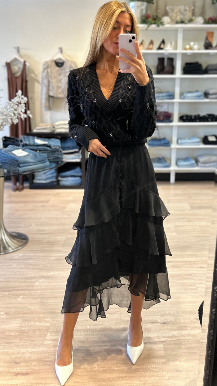 Allison New York Briar Crystal Feather Sweater in Black