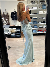 Strapless Beaded Corset Gown in Seafoam