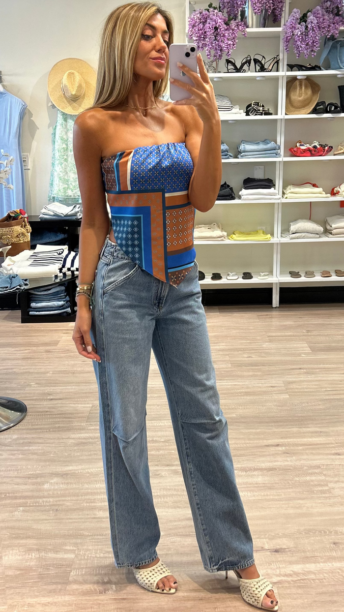 Misa Mae Strapless Scarf Top in Tile Patchwork