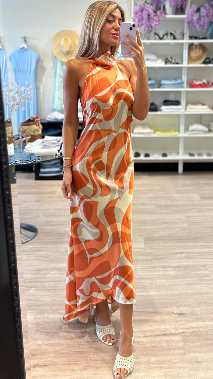 Misa Fiore Halter Maxi Dress in Abstract Summer Shade