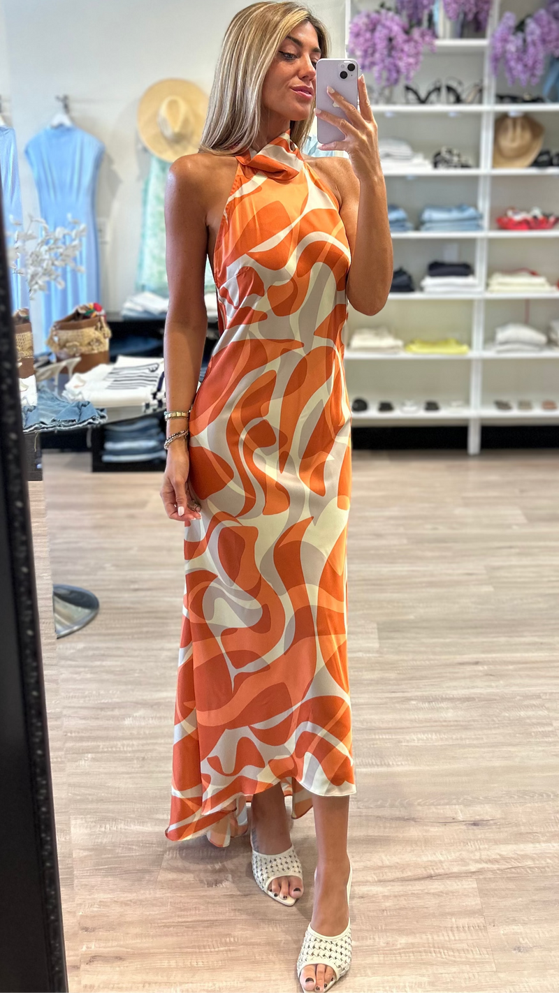 Misa Fiore Halter Maxi Dress in Abstract Summer Shade