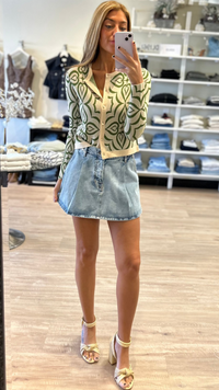 Misa Pansy Knit Cardigan in Green Mosaic Tile Print