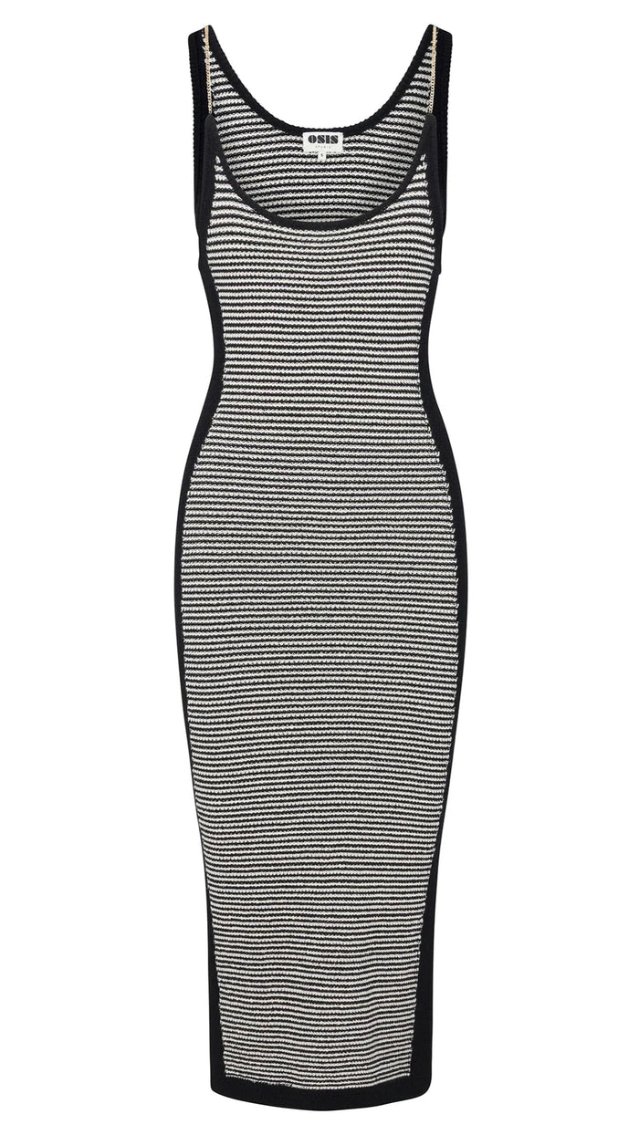 Osis Studio Monica Knit Midi Dress in White/Black