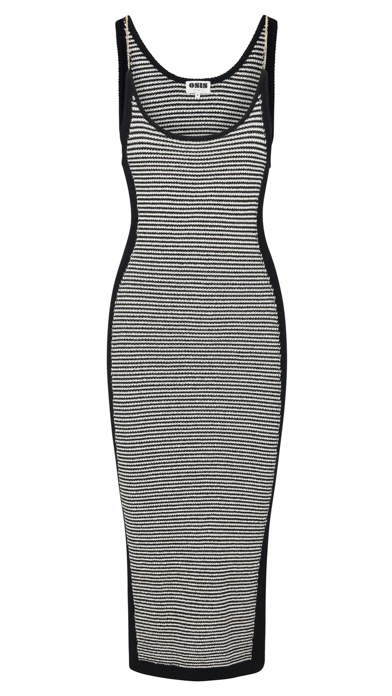 Osis Studio Monica Knit Midi Dress in White/Black