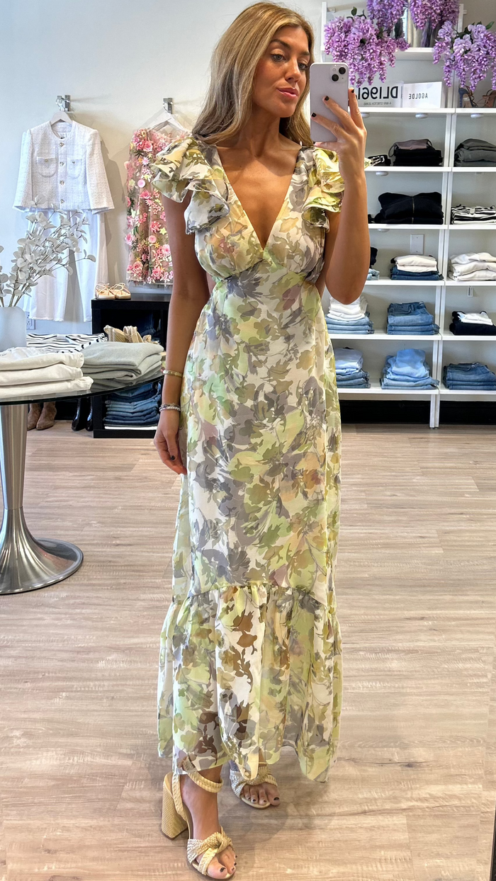 Misa Septima Open Back Maxi Dress in Lucent Blooms