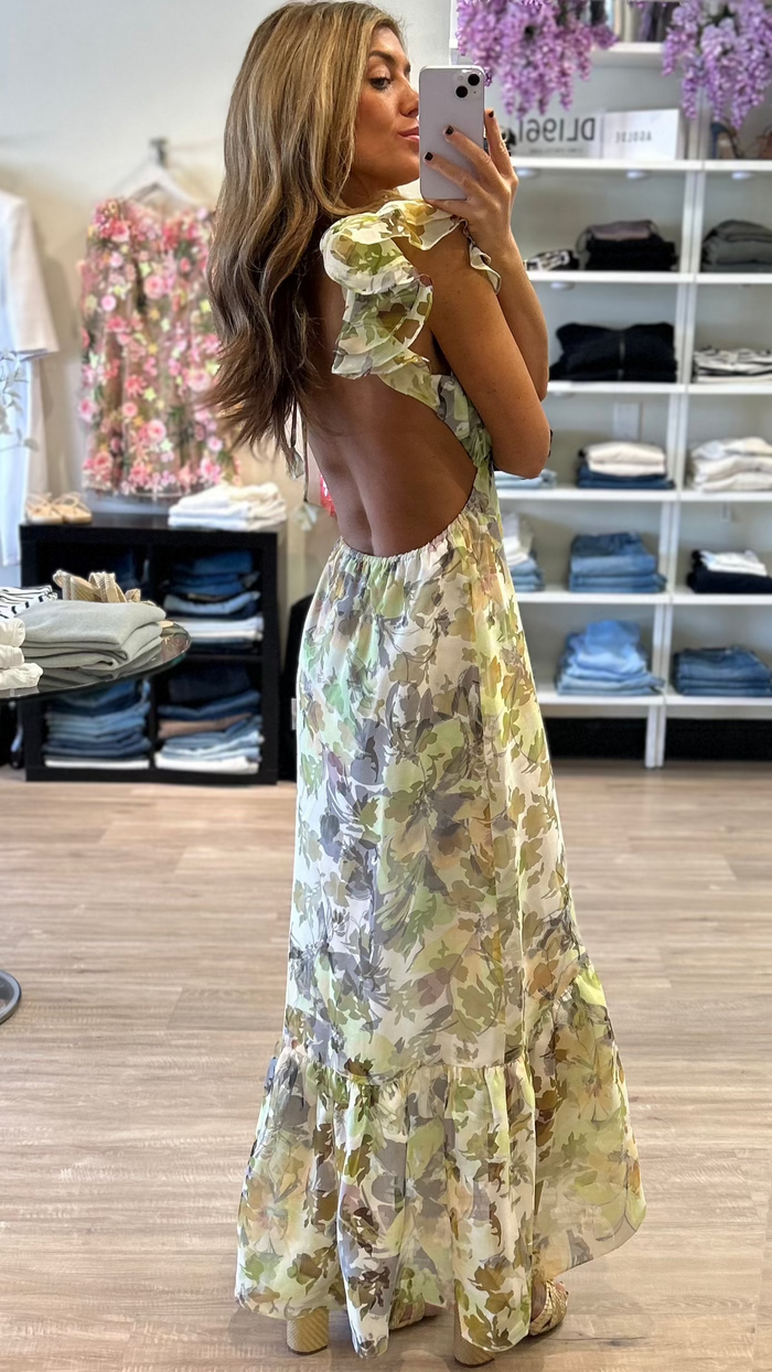 Misa Septima Open Back Maxi Dress in Lucent Blooms