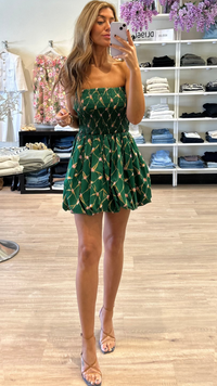 Misa Sadie Strapless Bubble Mini Dress in Tulip Lattice Cotton