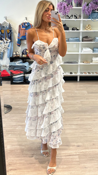 For Love & Lemons Debby Ruffled Maxi Dress in White